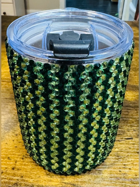 unbranded Other - Made by Me- Green Glass Rhinestone Tumbler with Lid Travel Coffee Cup 12oz
